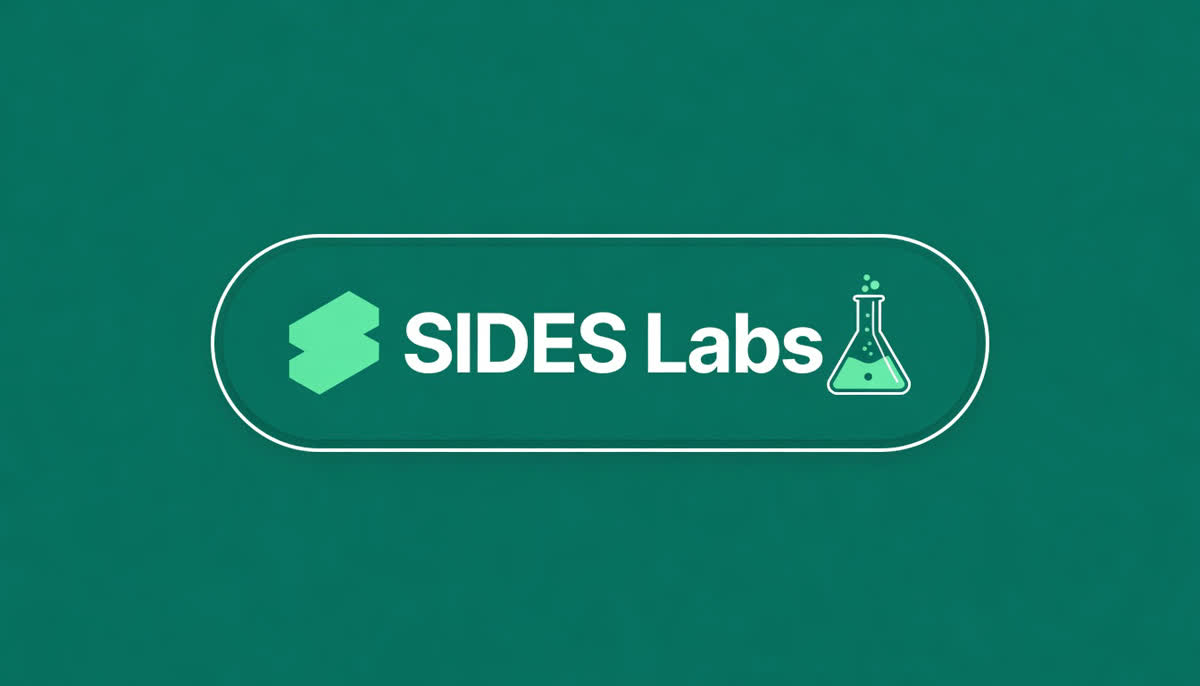 The SIDES LABS wordmark and flask logo on a flat teal field.