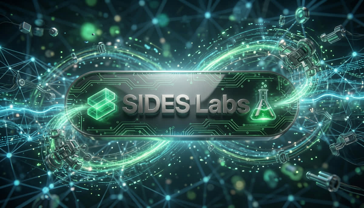 The SIDES LABS wordmark on a wide mesh of glowing network connections.
