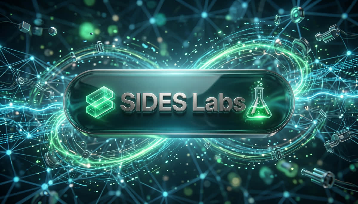 The SIDES LABS wordmark at the centre of a network of connected nodes.